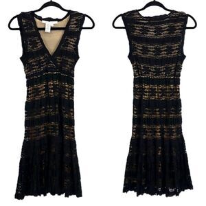 Studio M Witchy Gothic Grunge Black Lace Stretch Midi Fit & Flare Dress Sz M‎